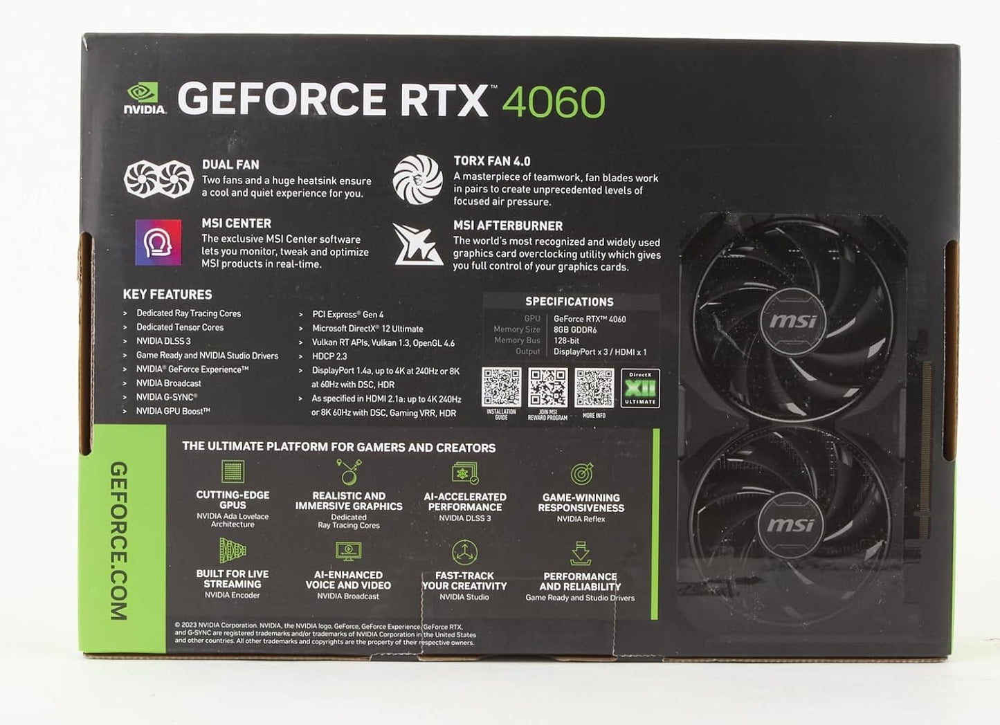 MSI GeForce RTX 4060 VENTUS 2X BLACK 8G OC NVIDIA 8 GB GDDR6 DLSS 3