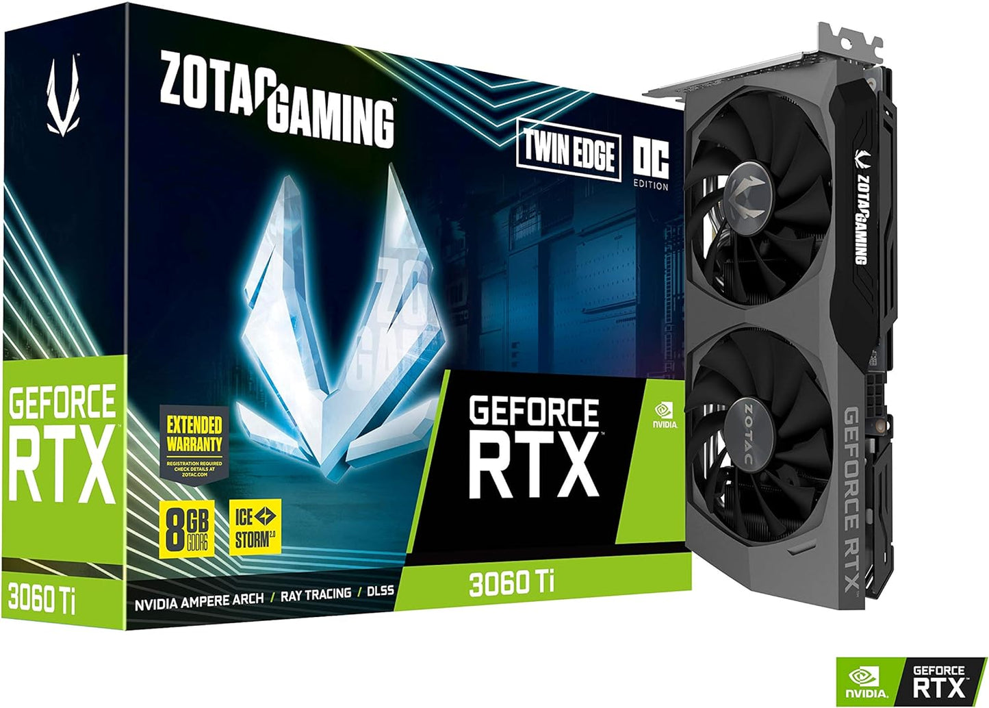 ZOTAC Gaming GeForce RTX™ 3060 Ti Twin Edge OC LHR 8GB GDDR6 256-bit 14 Gbps PCIE 4.0 Graphics Card, IceStorm 2.0 Advanced Cooling, Active Fan Control, Freeze Fan Stop ZT-A30610H-10MLHR