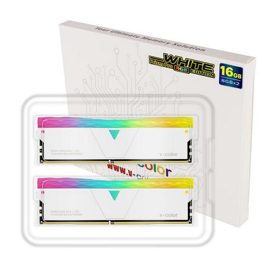 V-Color Prism Pro RGB 16GB (8GBx2)DDR4 DRAM 3600MHz Memory Kit – Glacier White